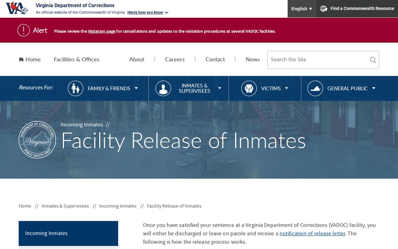 VADOC actual release documents for a Shenandoah County sentence date search